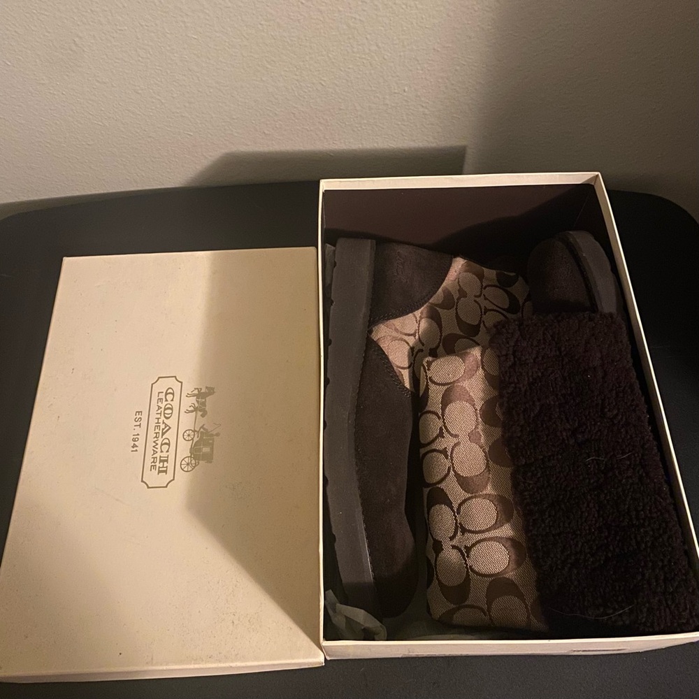 Coach Kally Signature Canvas/ Suede Boots- Brown